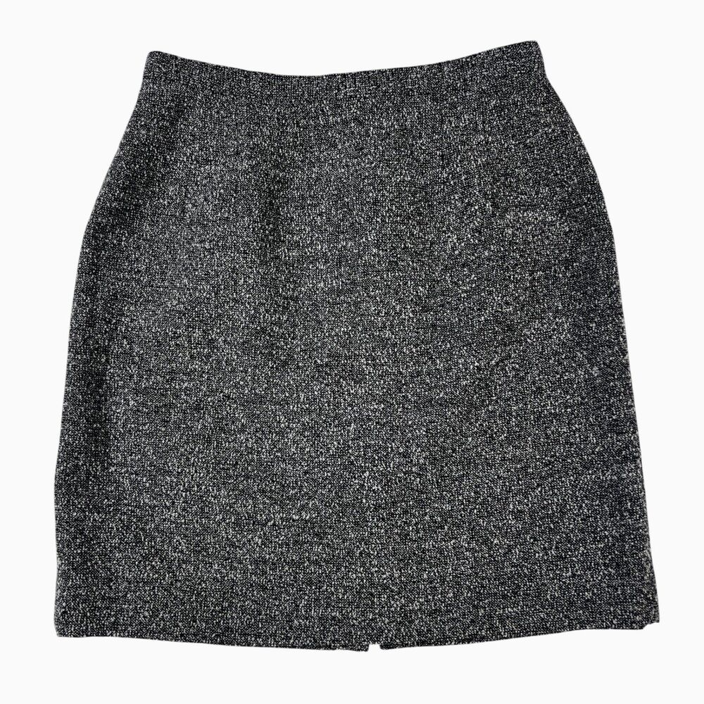 Talbots Petites Wool Tweed Pencil Skirt Black White Size 12P Made in USA